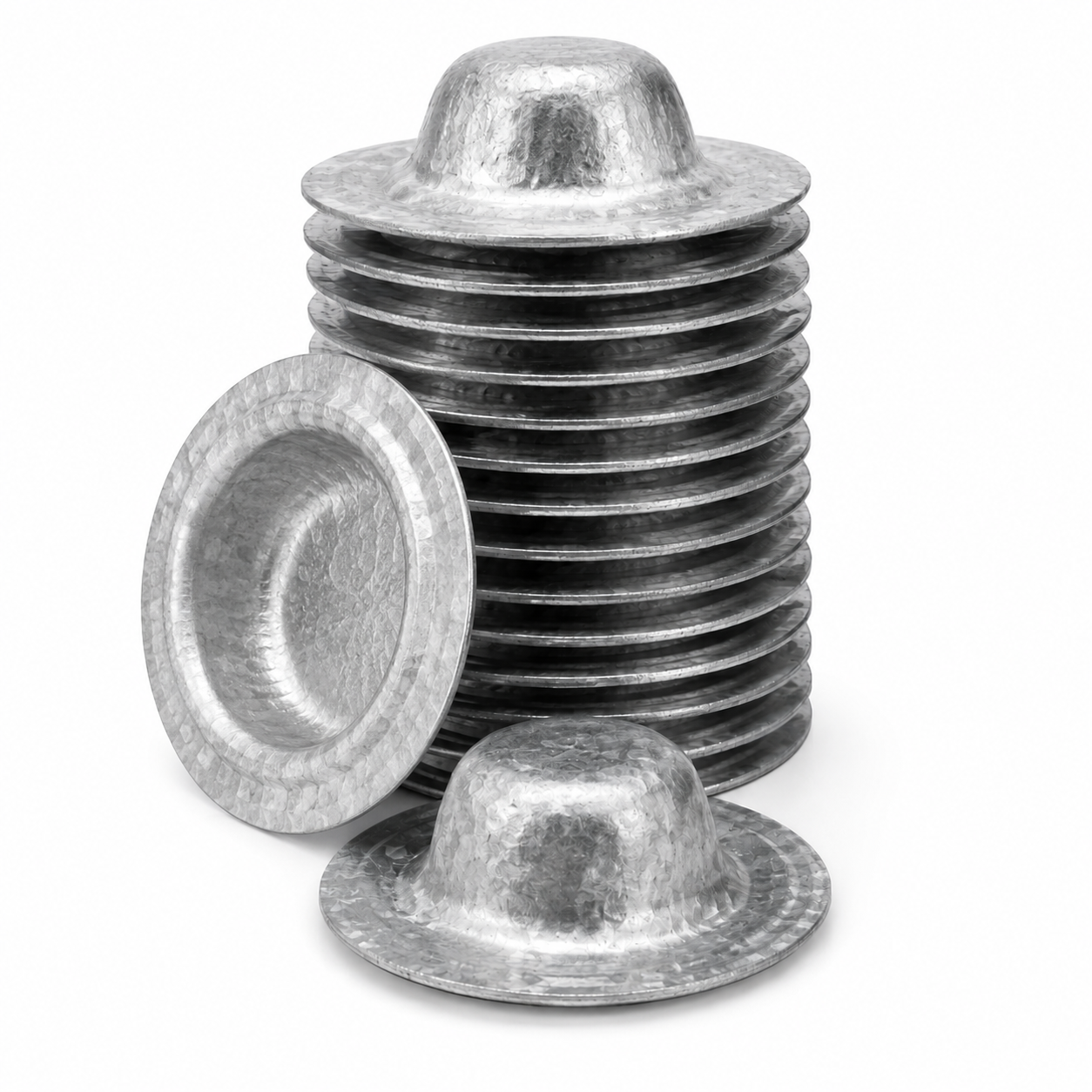 Capuchones de chapa galvanizada apilados, pack de 100 unidades