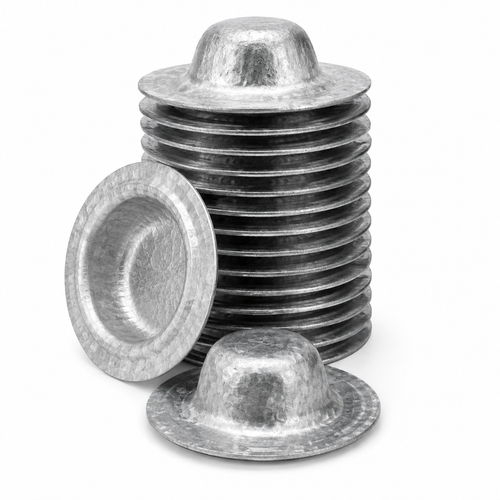 Capuchones de chapa galvanizada apilados, pack de 100 unidades